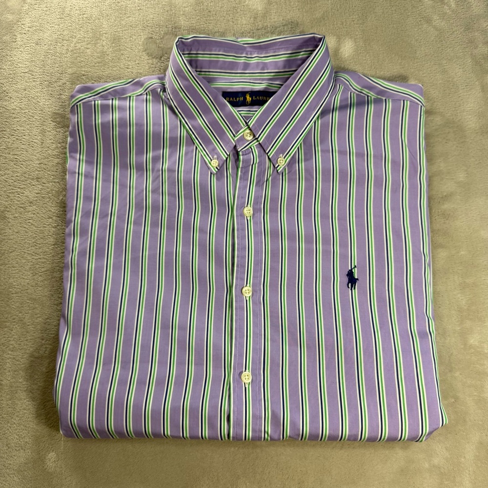 Ralph Lauren Striped Purple Green Button Down Shirt Men's Sz XL